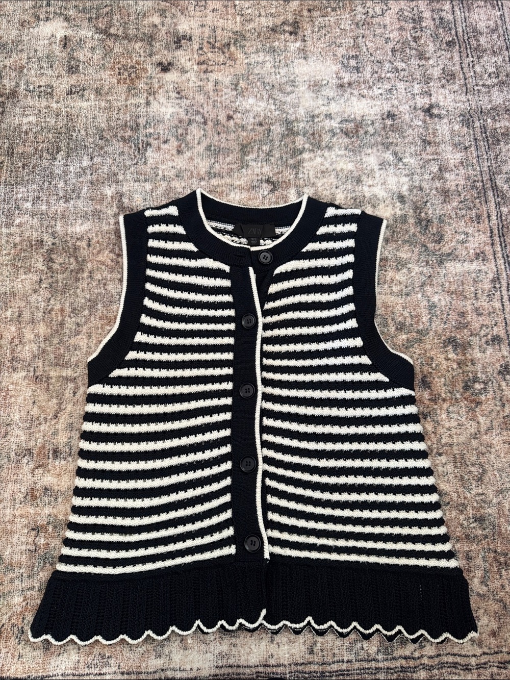 ZARA Striped Knit Button-Front Sweater Top - Black & White